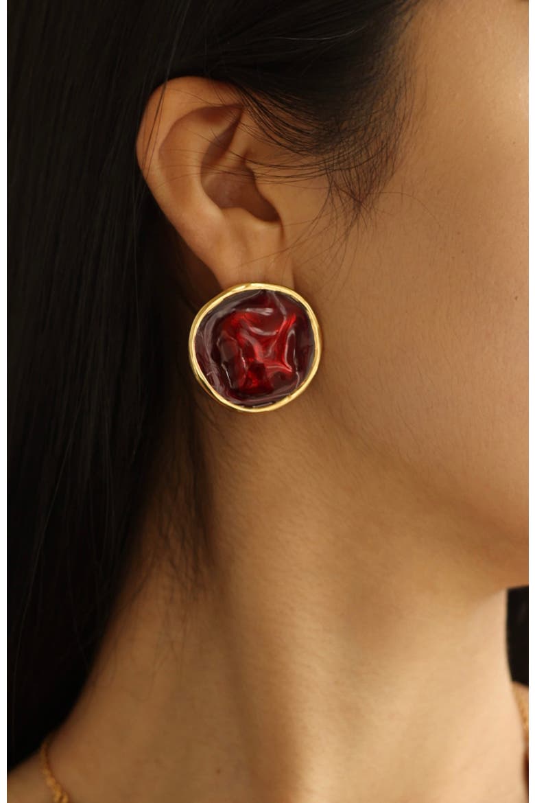 Enamel Ripple Earrings, Alternate, color, Red & Gold