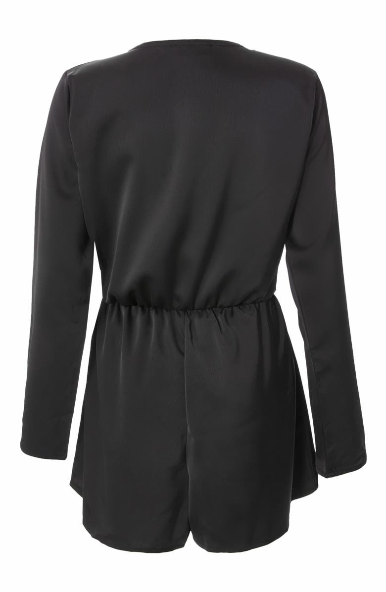 QUIZ Satin Wrap Buckle Romper, Alternate, color, Black