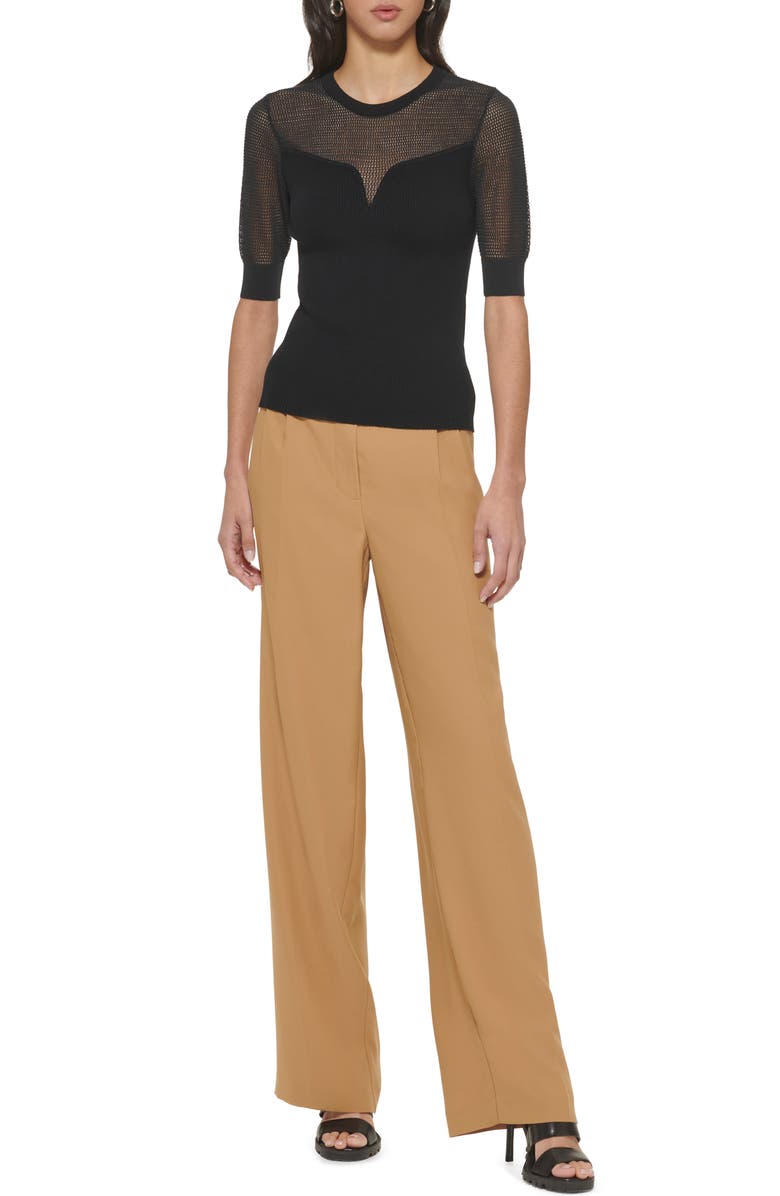 DKNY Sheer Yoke Short Sleeve Sweater, Alternate, color, 