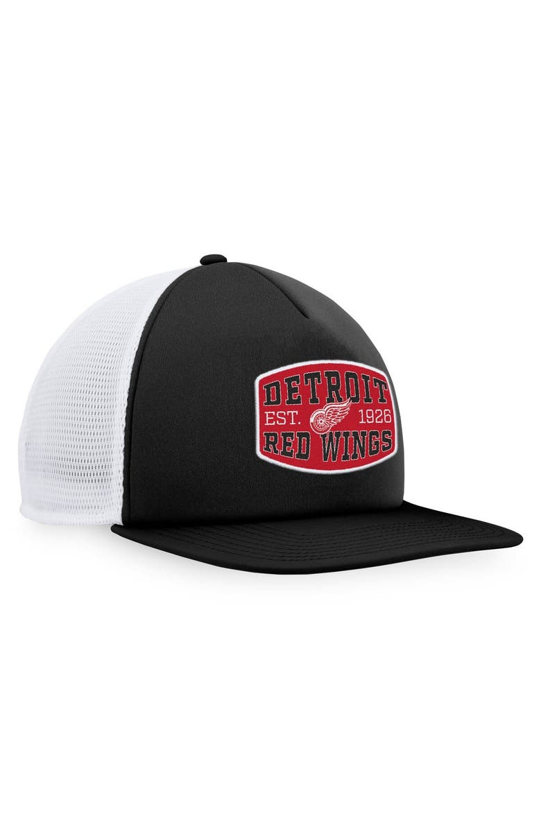 FANATICS Men's Fanatics Branded Black/White Detroit Red Wings Foam Front Patch Trucker Snapback Hat, Alternate, color, 