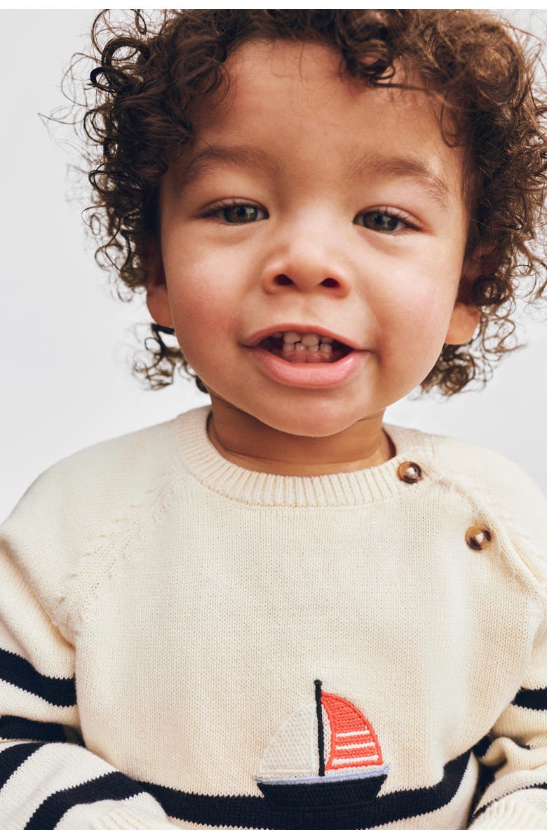 H&M Cotton knit sweater, Alternate, color, Light Beige/Sailboat