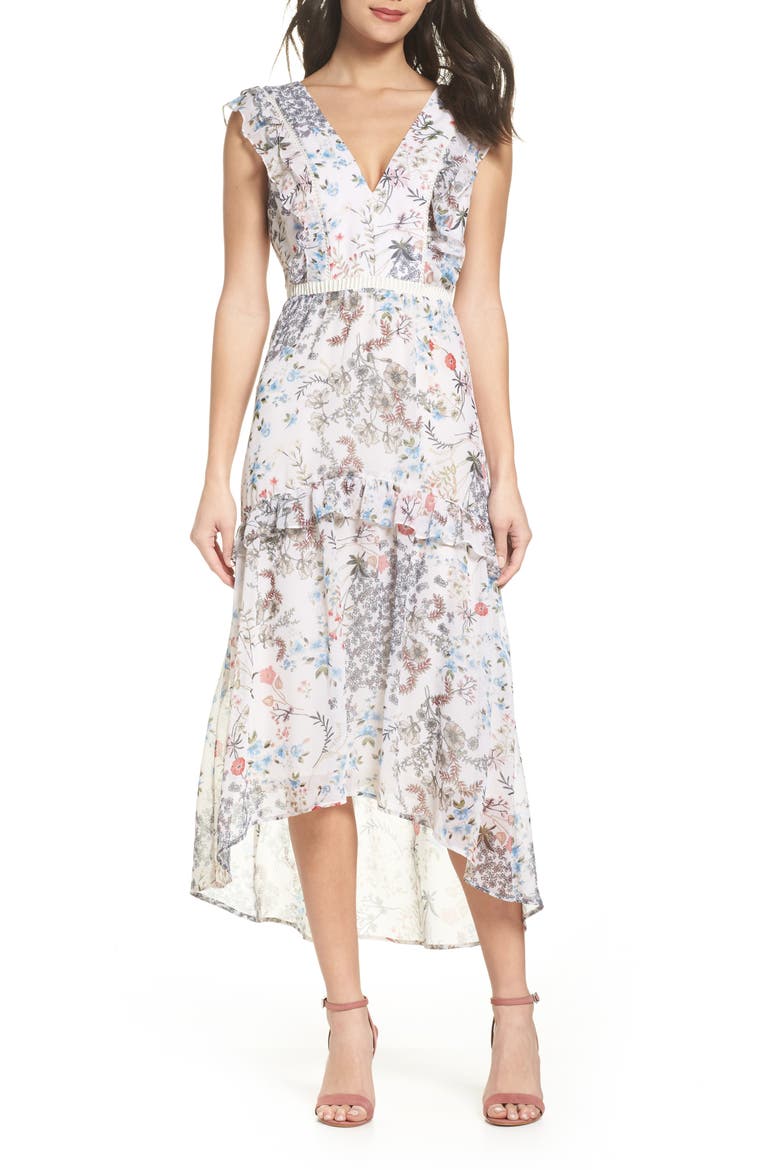 Print High/Low Midi Dress, Main, color, IVORY AMELIA FLORAL