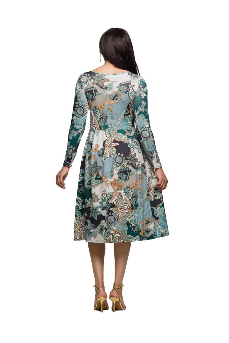 Long Sleeve Midi Dress in Paisley Floral Print, Alternate, color, Green Multi