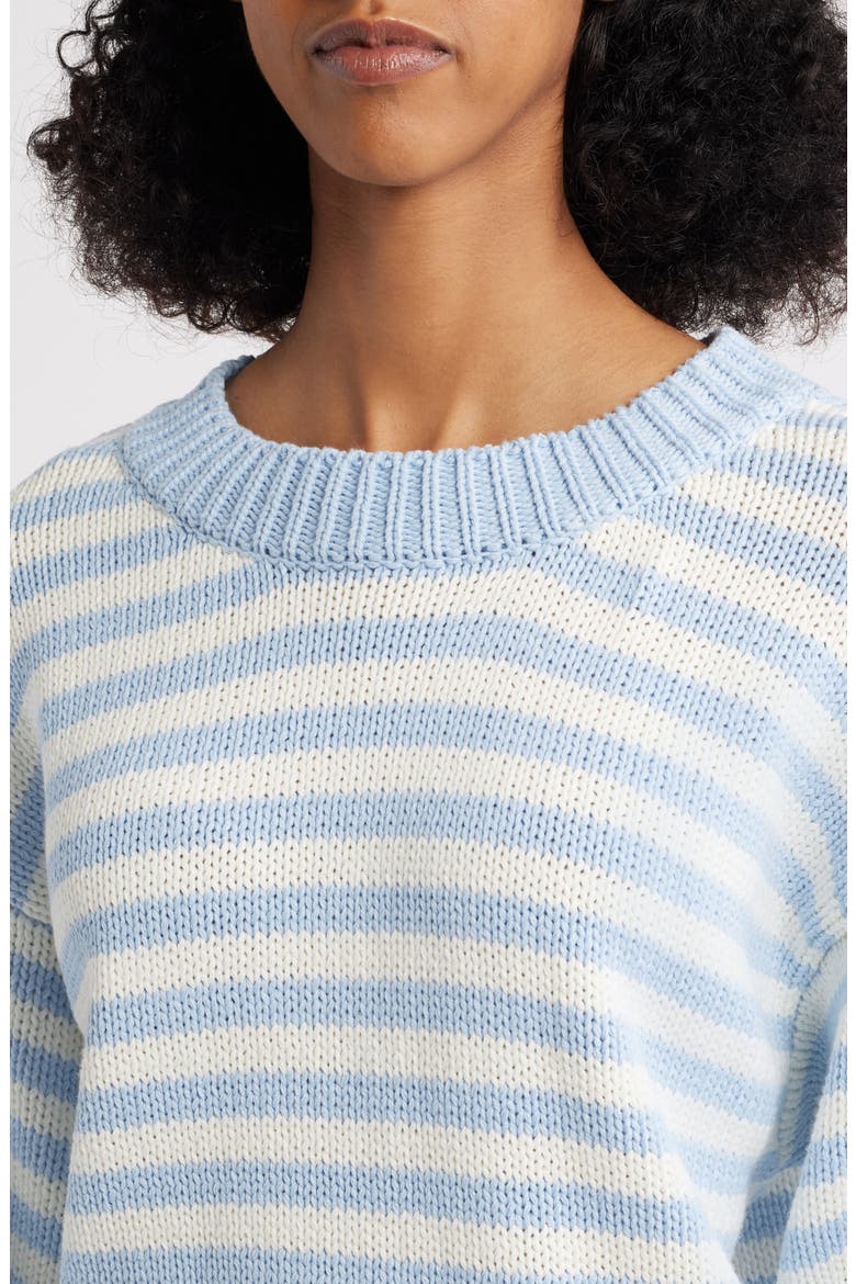 Harmony Balloon Sleeve Cotton Blend Sweater, Alternate, color, BLUE / WHITE STRIPE