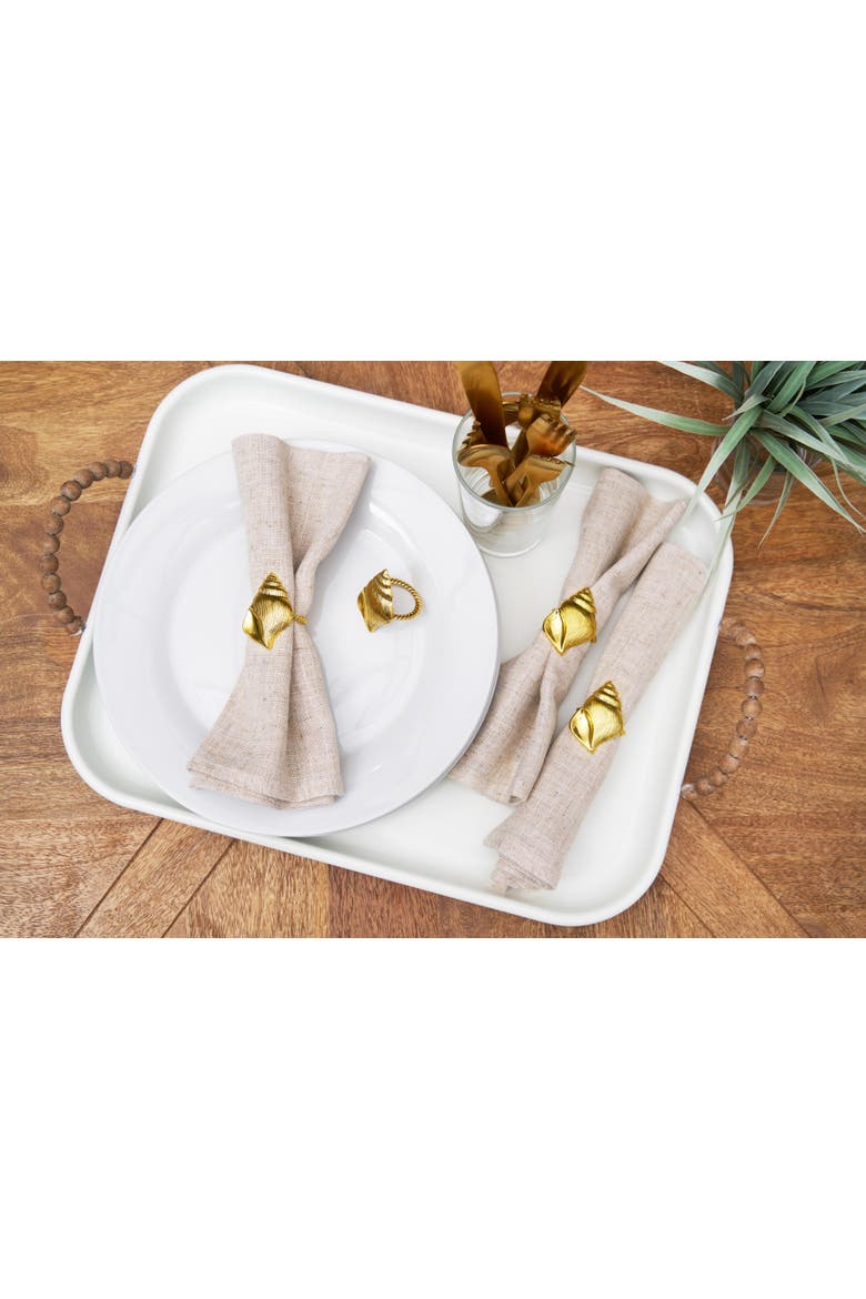 Gold Conch Shell Napkin Rings Set of 4, Alternate, color, Yellow