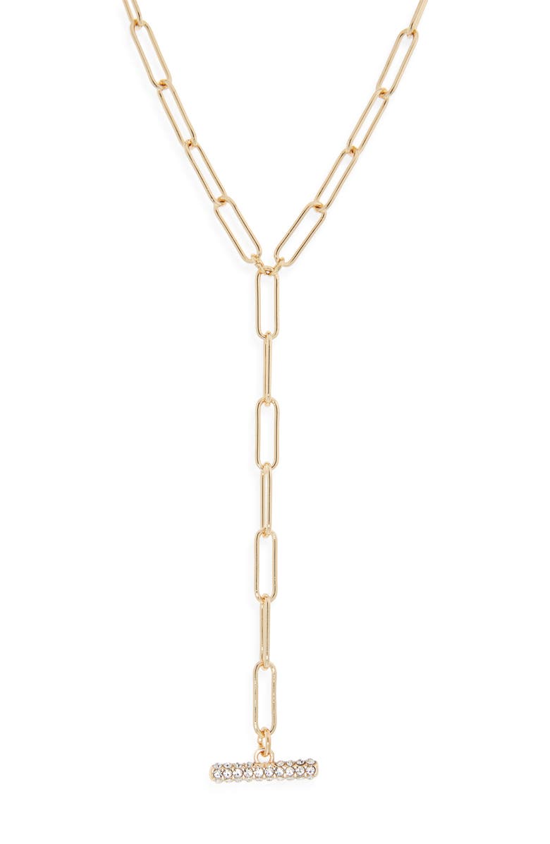 Open Edit Paper Clip Pavé Toggle Necklace, Main, color, Clear- Gold