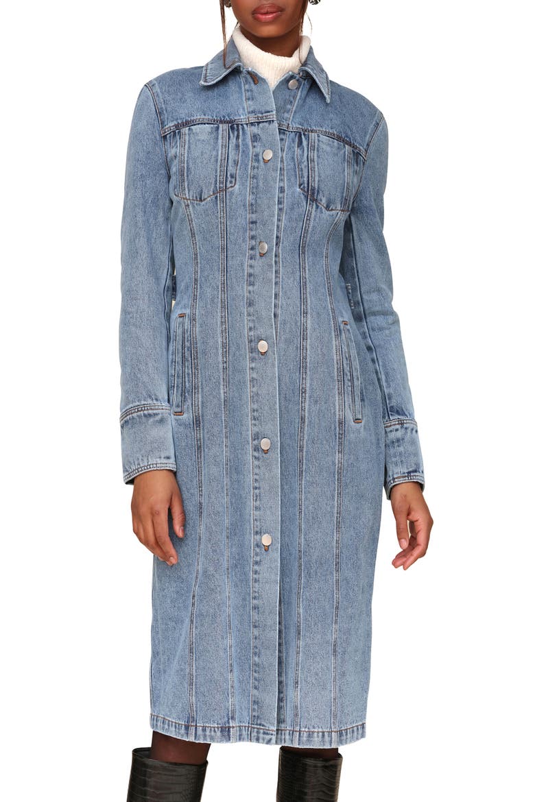 Fitted Long Denim Jacket, Alternate, color, BLUE WASH