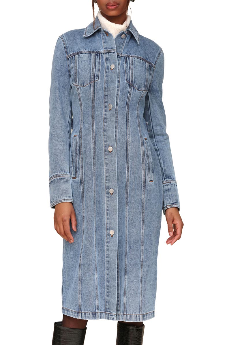 Avec Les Filles Fitted Long Denim Jacket, Alternate, color,