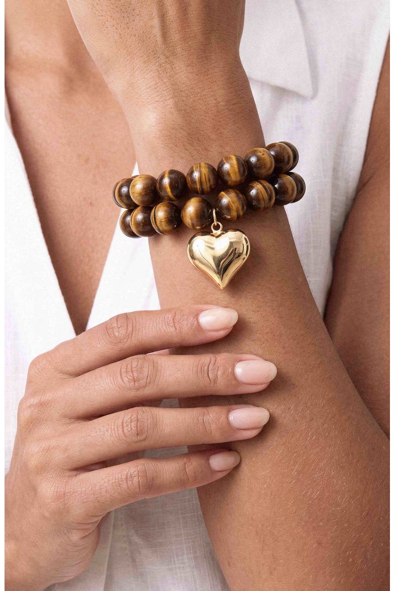 Luck and Love Tiger's Eye Heart Set of 2 Bracelets, Alternate, color, TIGERS EYE