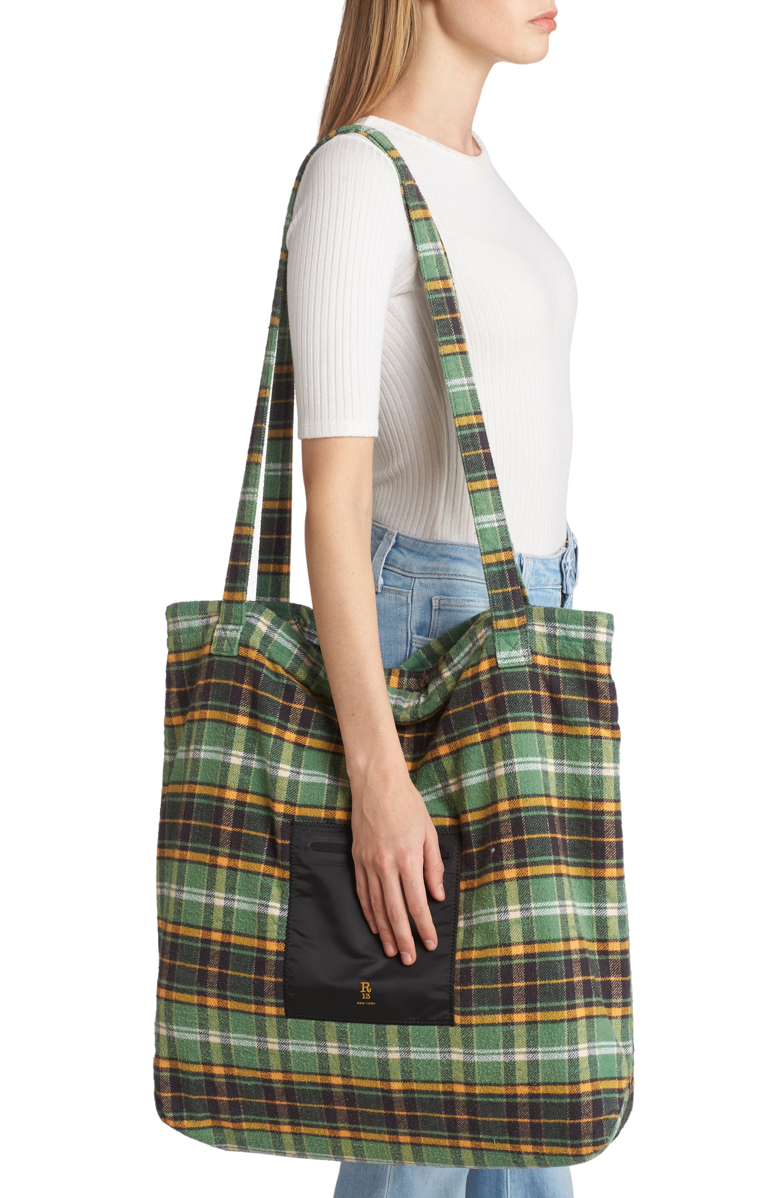 R13 Oversize Plaid Cotton Flannel Tote, Alternate, color, 