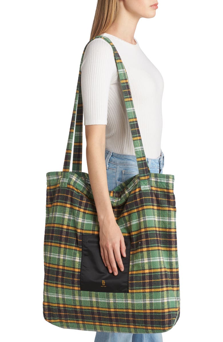 R13 Oversize Plaid Cotton Flannel Tote, Alternate, color,