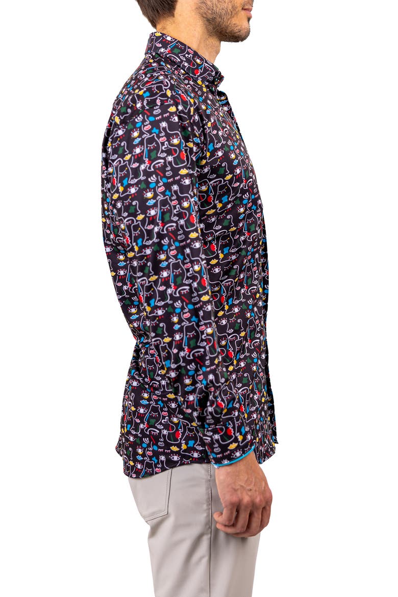Fibonacci Stretch Ascension 3322 Contemporary Fit Button-Up Shirt, Alternate, color, BLACK