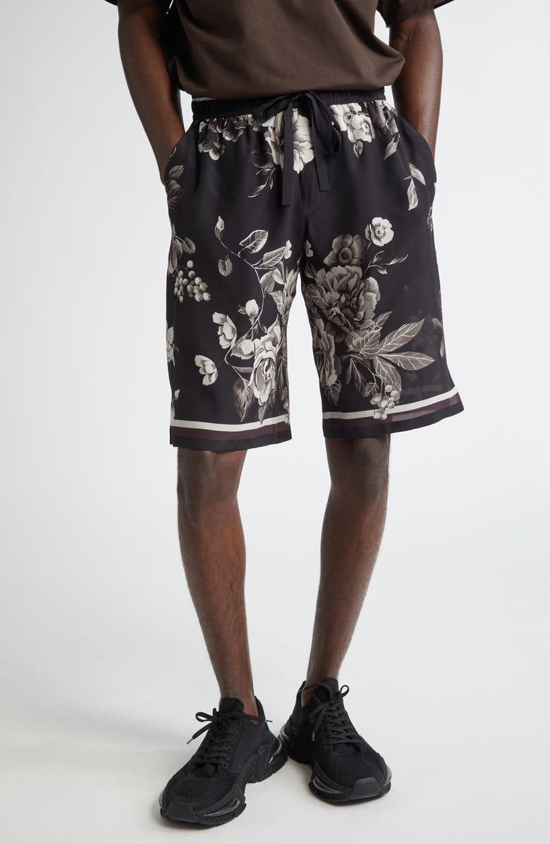 Dolce&Gabbana Floral Silk Jogging Shorts, Main, color,