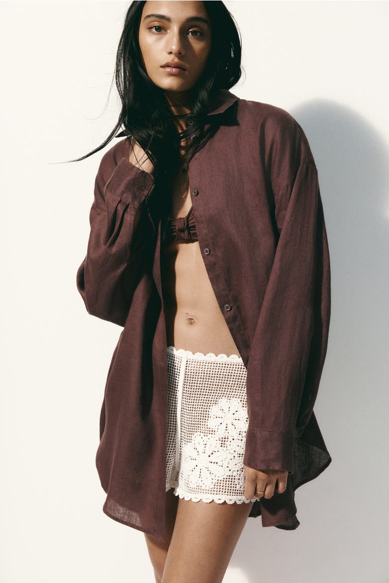 Linen Beach Shirt, Main, color, Dark brown