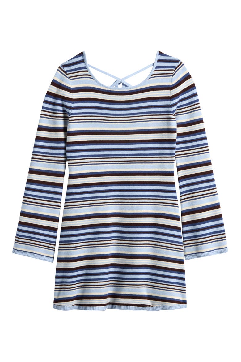 Kids' Striped Long Sleeved Dress, Main, color, BLUE BELL/ CHESTNUT COMBO