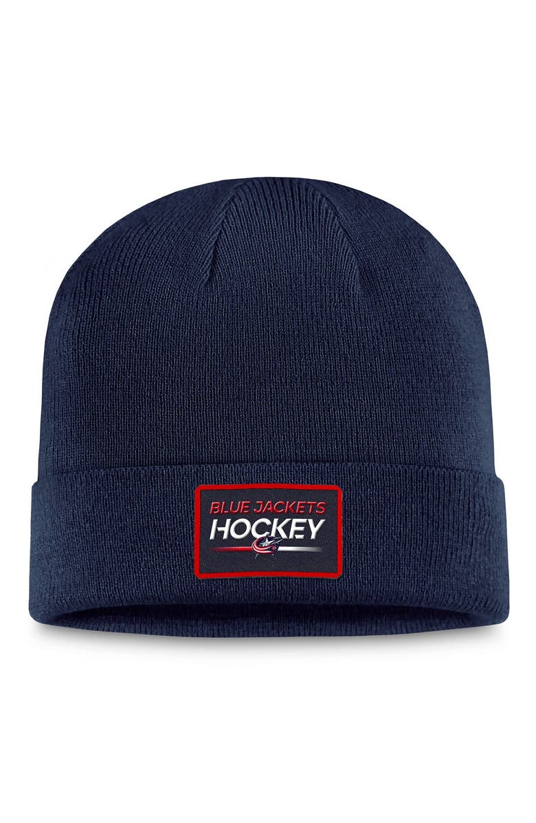 FANATICS Men's Fanatics Branded  Navy Columbus Blue Jackets Authentic Pro Cuffed Knit Hat, Main, color, 