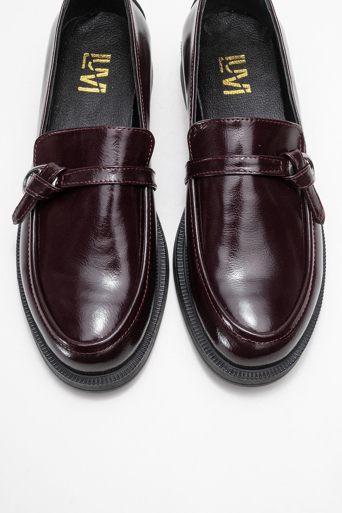 Galea Buckled Leather Loafers, Alternate, color, Burgundy Patent Leather