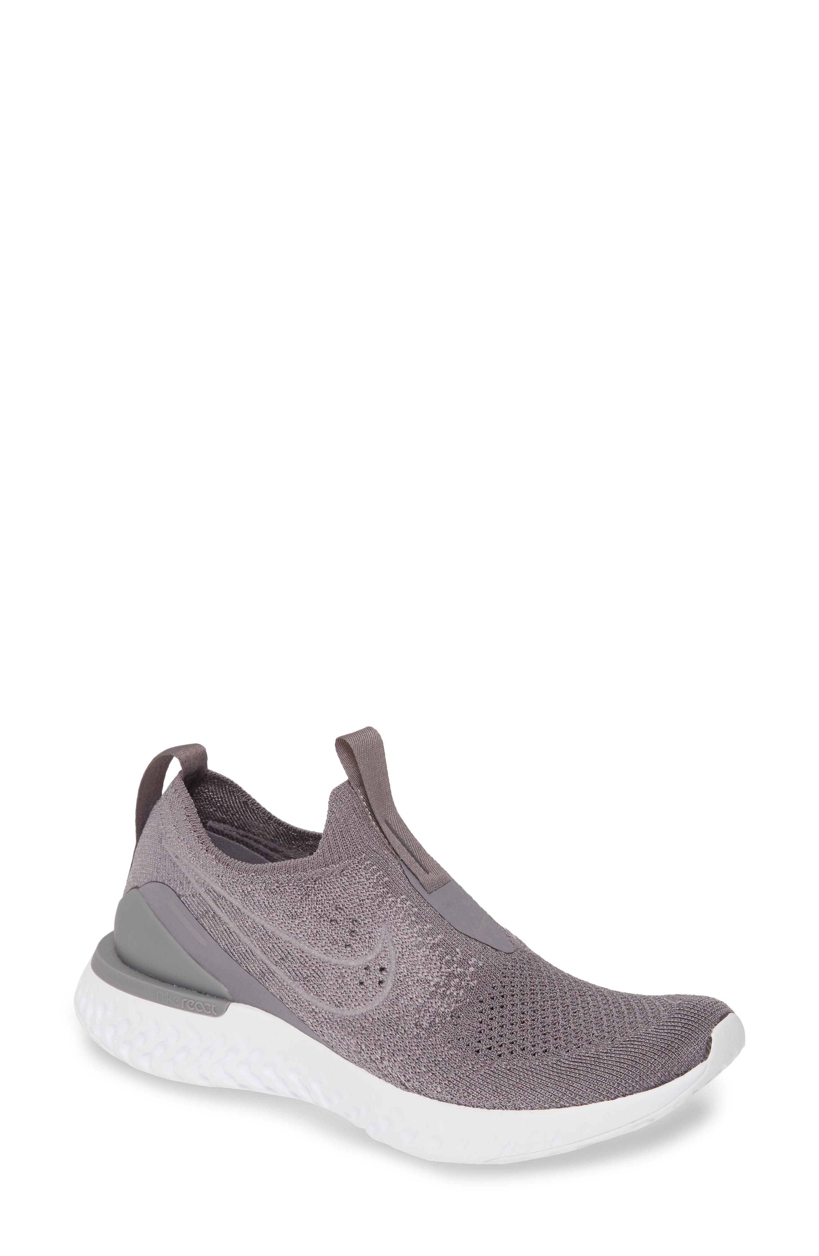 Epic Phantom React Flyknit Running Shoe, Main, color, GUN SMOKE/ GUN SMOKE/ WHITE