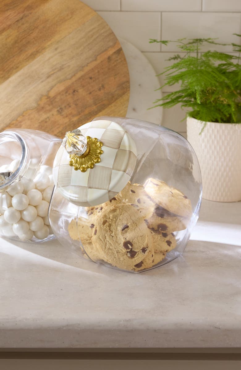 MACKENZIE CHILDS Cookie Jar with Mocha Check Lid, Alternate, color, Mocha