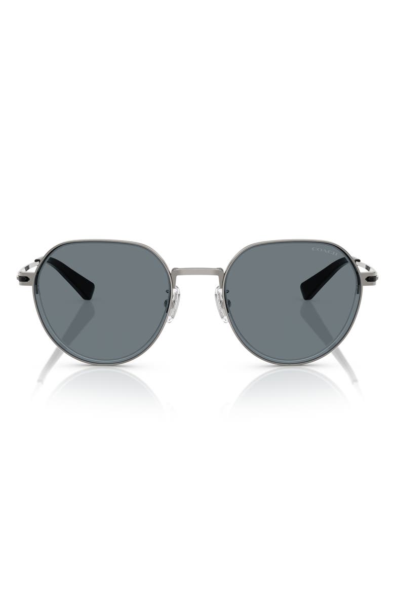 COACH 52mm Irregular Round Sunglasses, Main, color, Shiny Gunmetal / Grey Solid