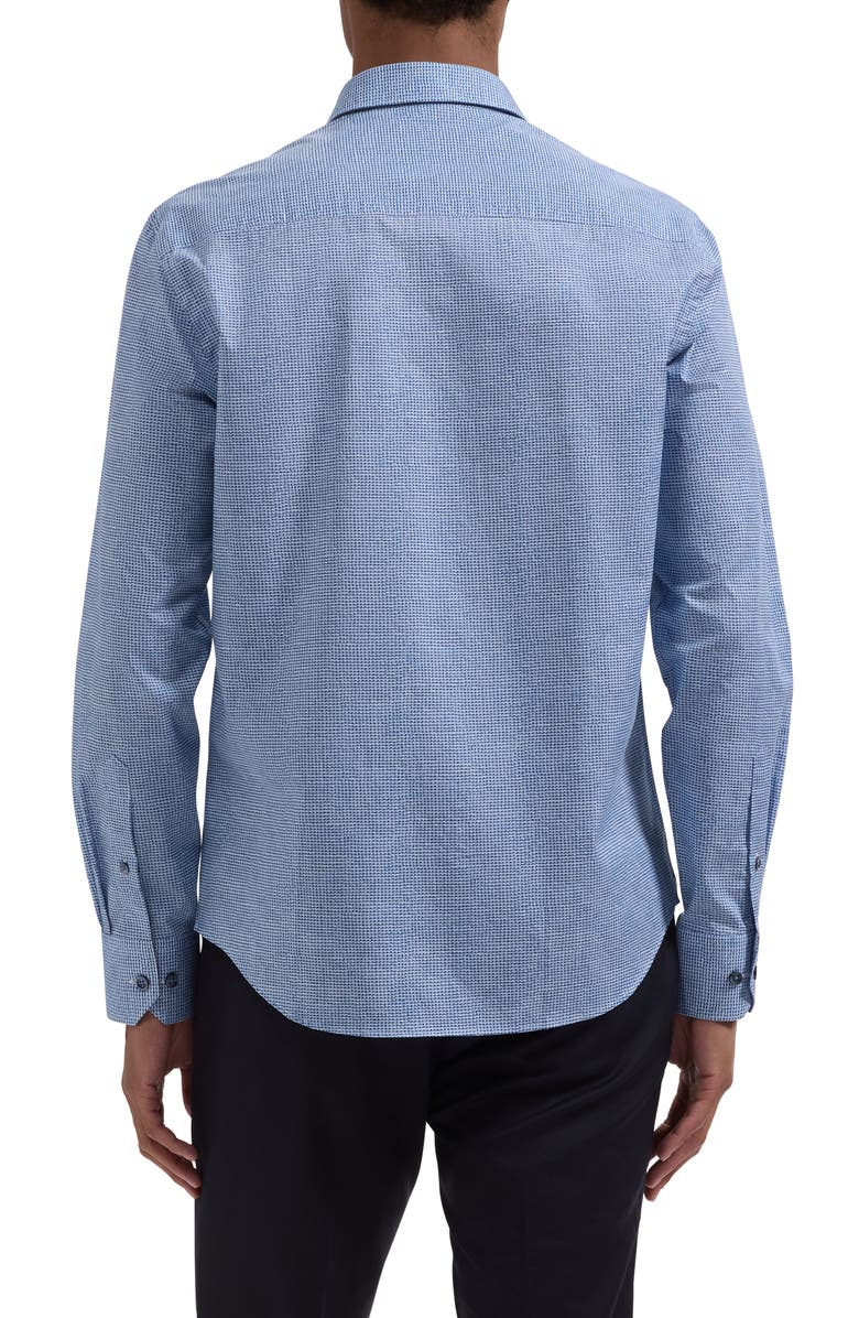 Bugatchi Julian Shaped Fit Houndstooth Cotton Button-Up Shirt, Alternate, color, Classic Blue