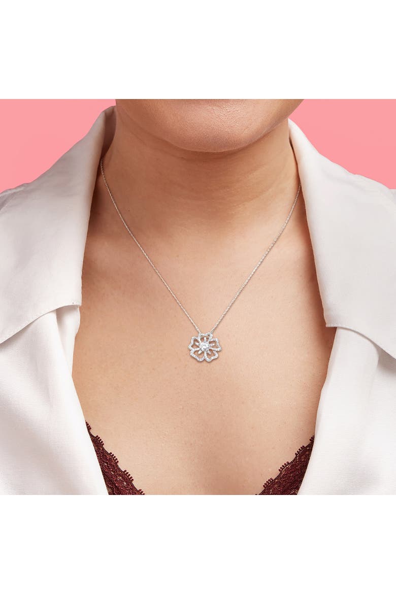 Moissanite Flower Pendant, Alternate, color, Sterling Silver