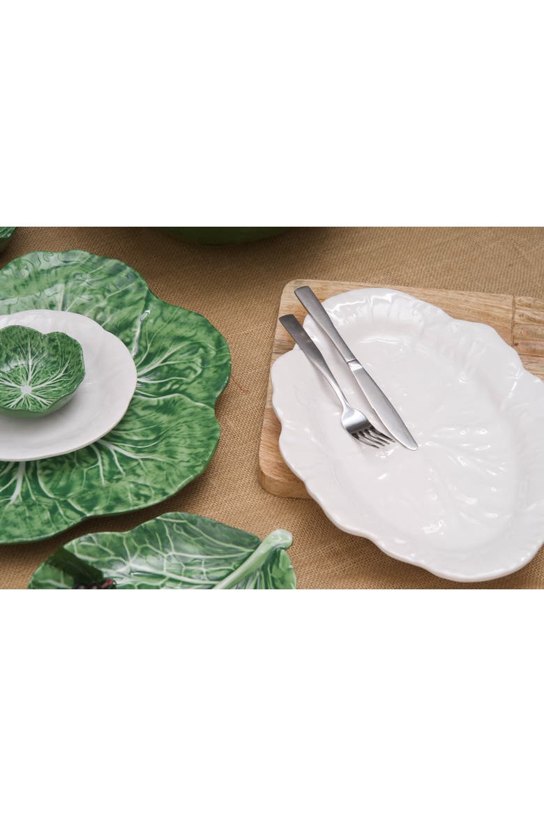 White Cabbage Leaf Set of 4 Salad Serving Plates 8.5", Alternate, color, Green