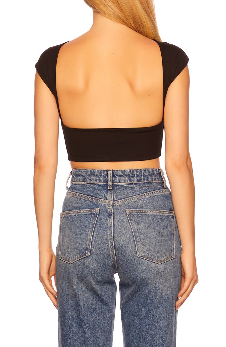 Susana Monaco Open Back Cap Sleeve Crop Top, Alternate, color, Black