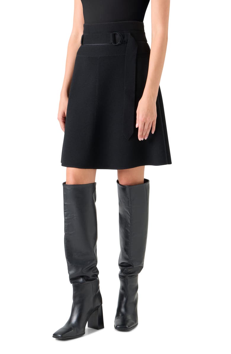 Akris punto Belted Wool Blend Sweater Skirt, Alternate, color, Black
