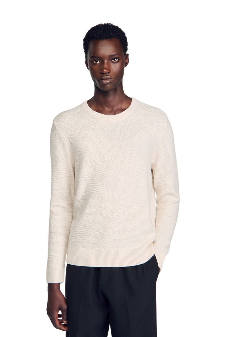 Crew-neck sweater in seed stitch, Alternate, color, Ecru