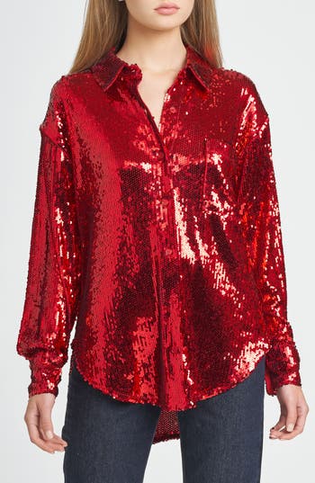 WAYF WAYF FIND YOUR LIGHT SEQUIN BUTTON-UP SHIRT 