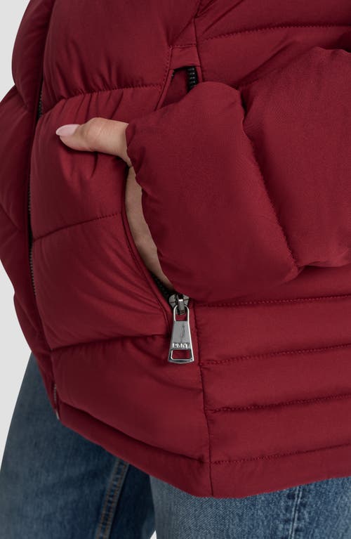 Dkny Cire Packable Hooded Puffer Jacket In Burgundy
