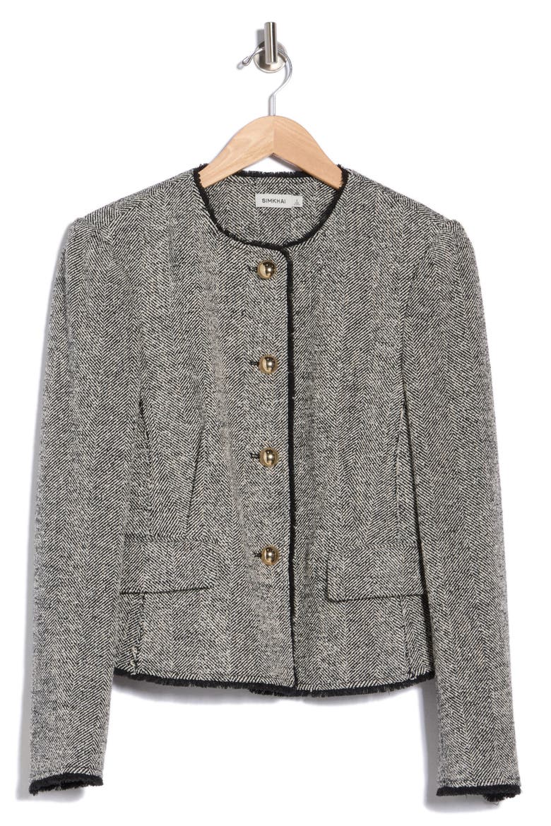 Ivie Herringbone Blazer, Main, color, BLACK WHITE HERRINGBONE