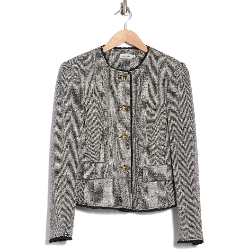 Simkhai Ivie Herringbone Blazer In Black White Herringbone