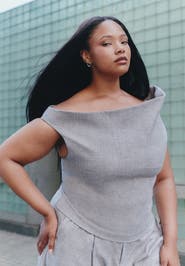 ELOQUII Wide Neck Suiting Top