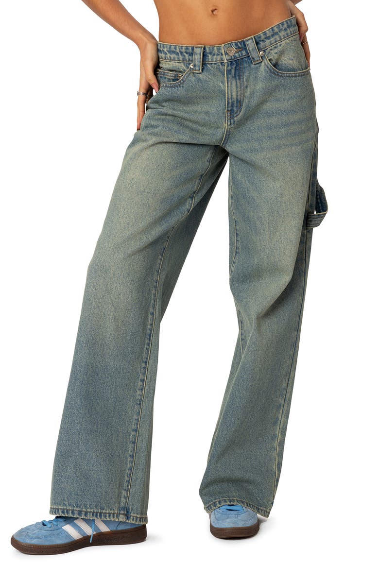 EDIKTED Low Rise Carpenter Jeans, Main, color,