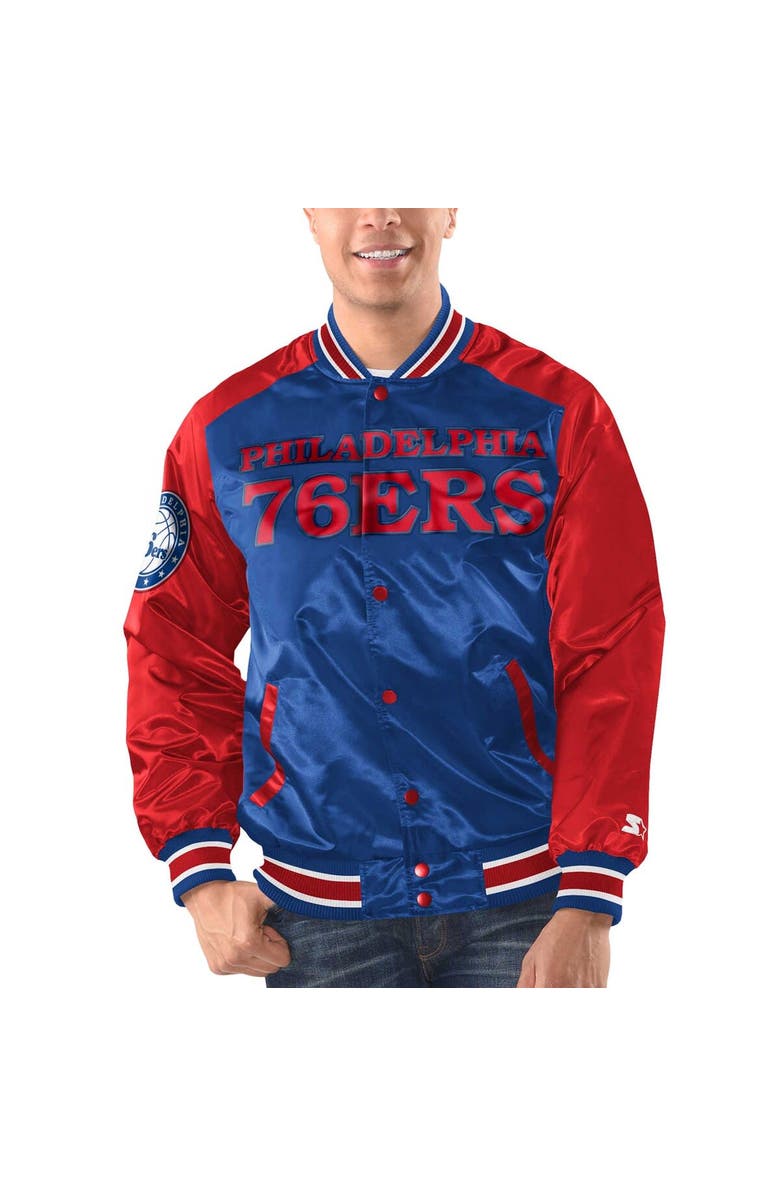 STARTER Men's Starter Royal/Red Philadelphia 76ers Renegade Satin Full-Snap Varsity Jacket, Alternate, color, Royal
