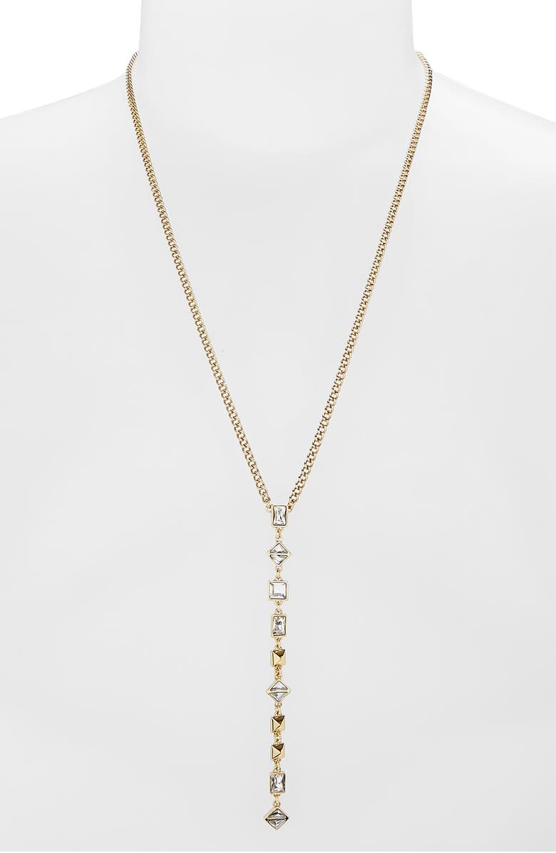 AllSaints Geometric Crystal Y-Necklace, Alternate, color, Gold