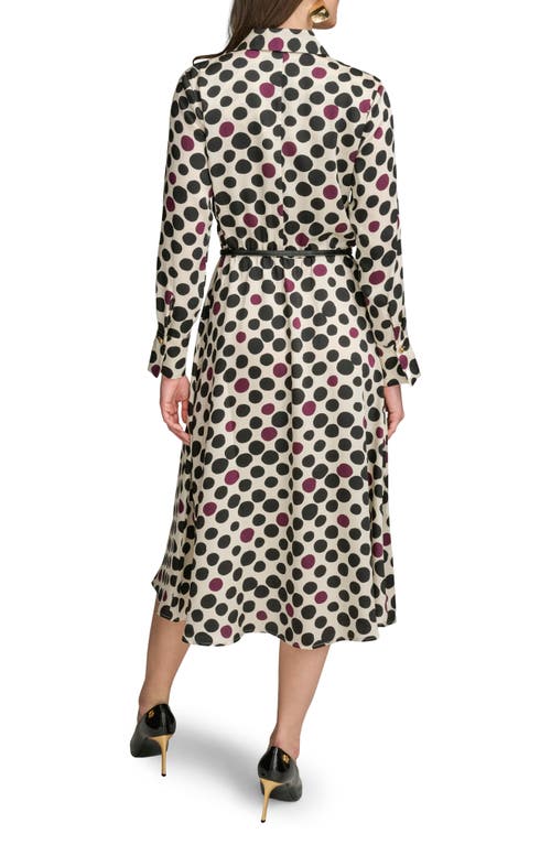 Donna Karan New York Mixed Dot Long Sleeve Belted Midi Shirtdress In Green