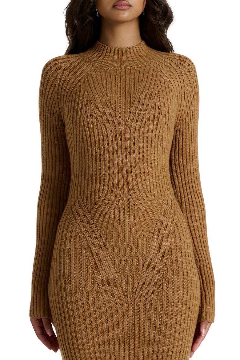 Long Sleeve Body-Con Maxi Dress, Alternate, color, CAMEL