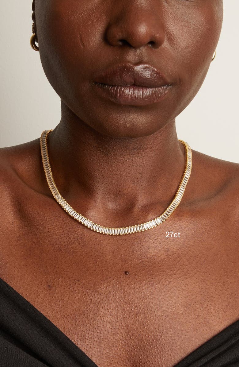Aurate New York Lab Grown White Sapphire Baguette Tennis Necklace, Alternate, color, White Vermeil, 27Ct