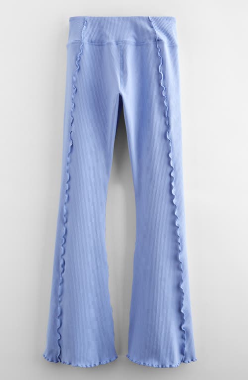 Shop Zella Girl Kids' All In Ribbed High Waist Flare Leggings In Blue Hydrangea