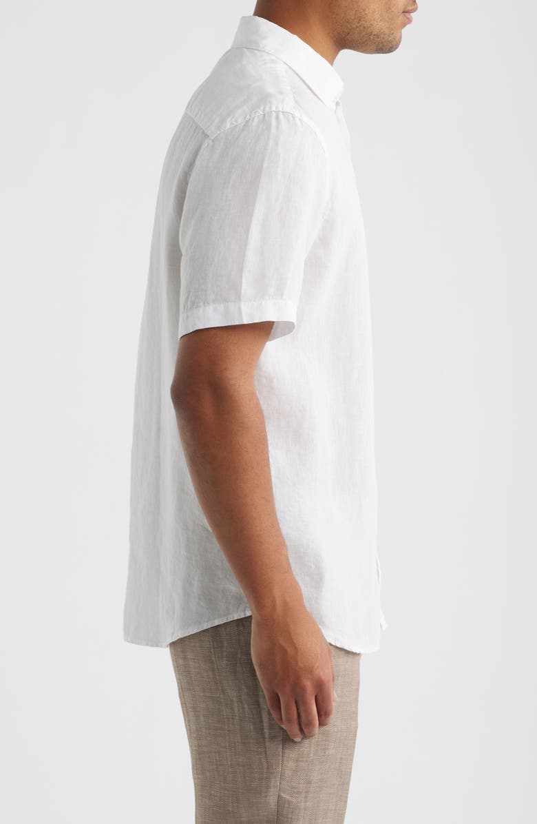 Bugatchi Orson Shaped Fit Short Sleeve Linen Button-Up Shirt, Alternate, color, White