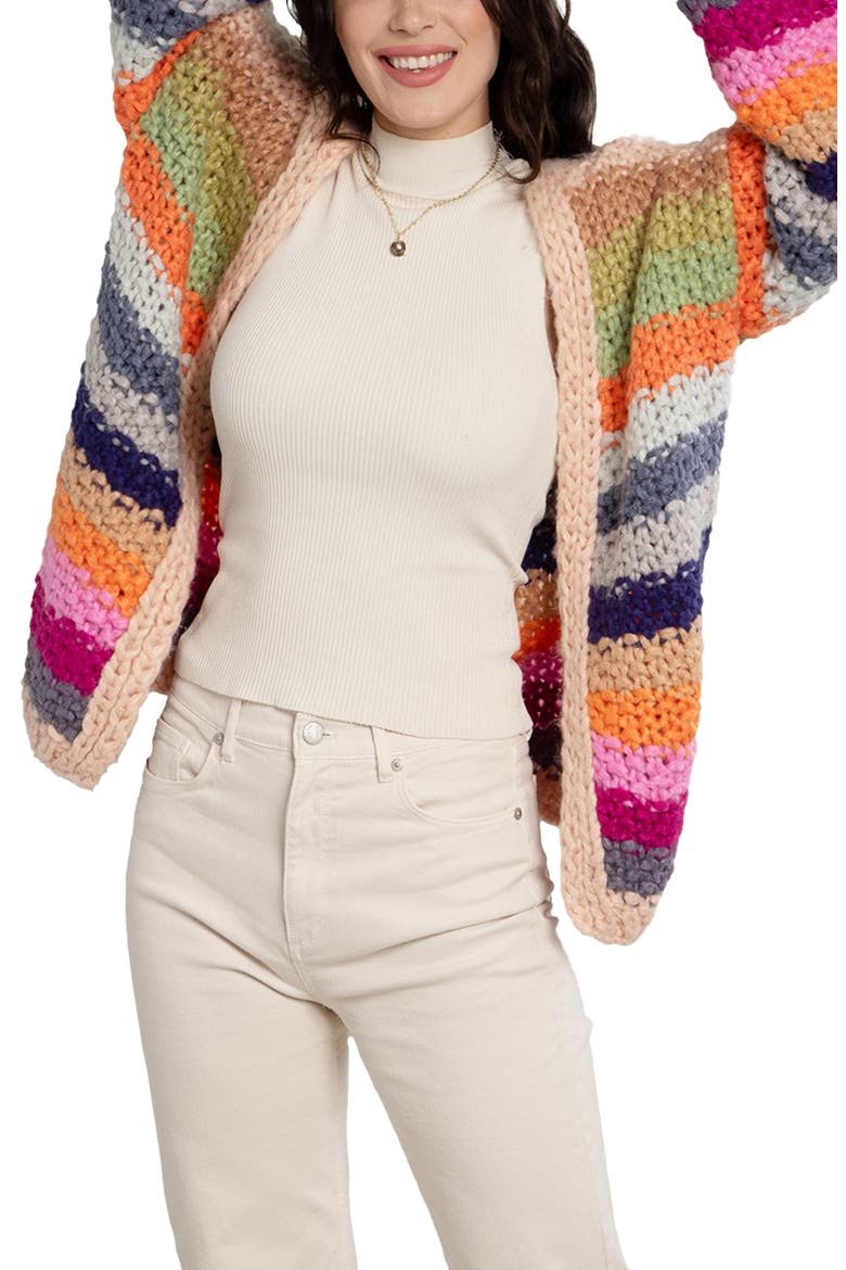 Mayflower Stripe Crochet Cardigan, Main, color, BEIGE MULTI