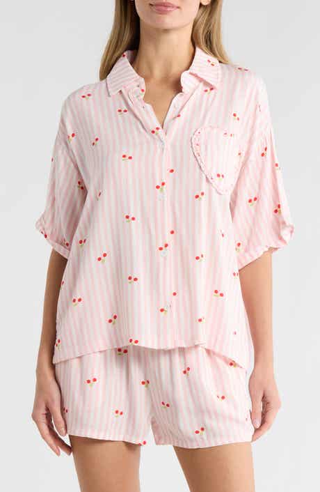 Betsey Johnson Heart Patch Cabana Button-Up Shirt & Shorts Cover-Up Set