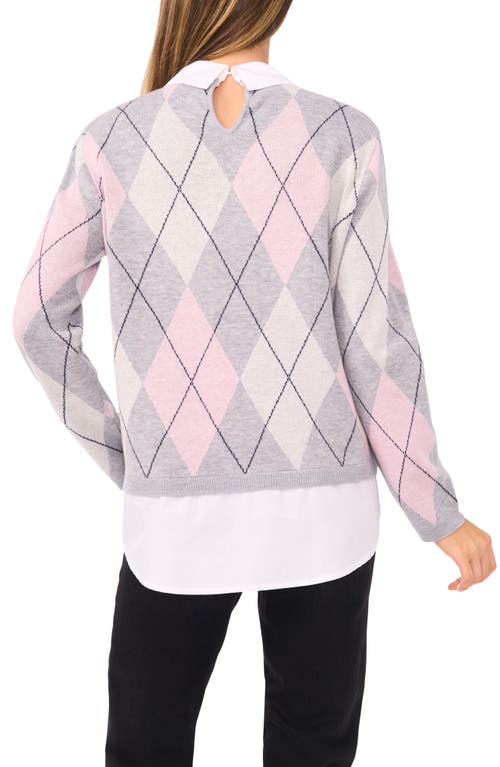 Cece By Cynthia Steffe Pointelle Chevron Stripe Crewneck Sweater In Gray