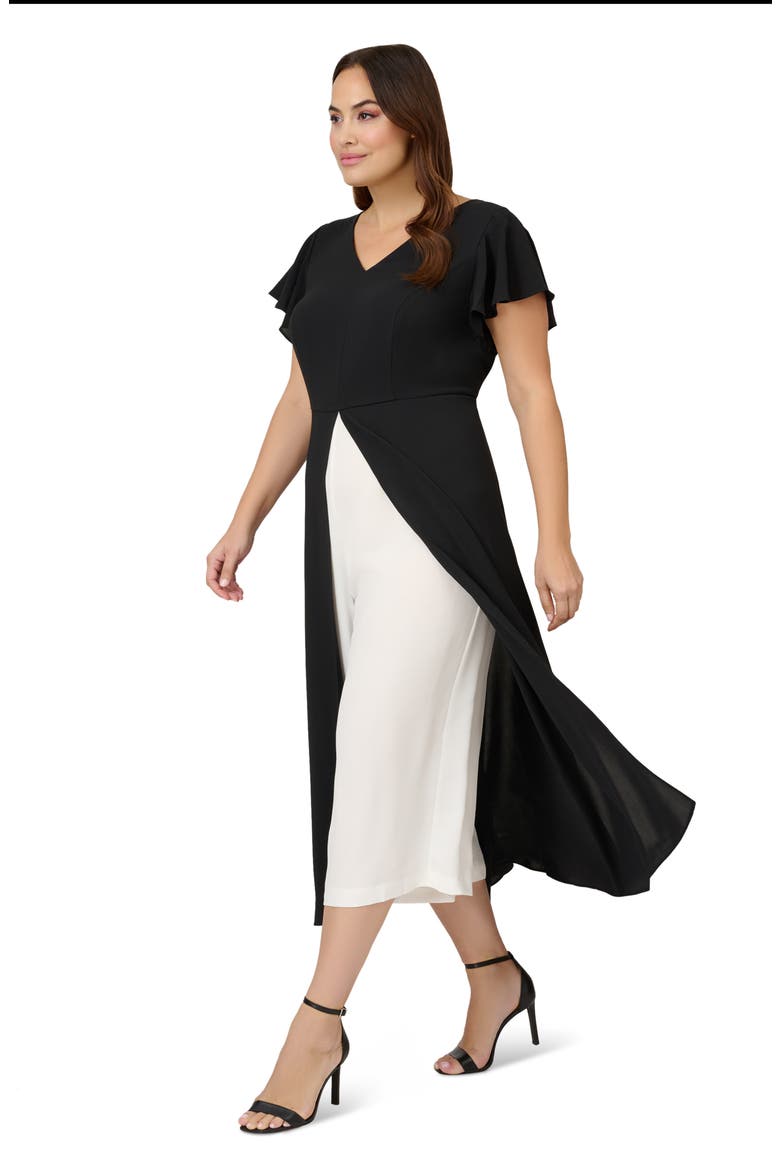Crepe Overlay Jumpsuit, Alternate, color, BLACK/ IVORY