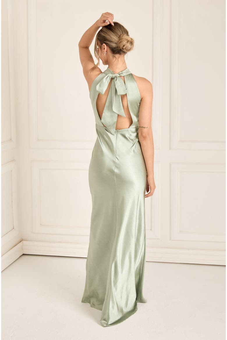 Halter Neck Satin Bridesmaid Dress, Alternate, color, Sage