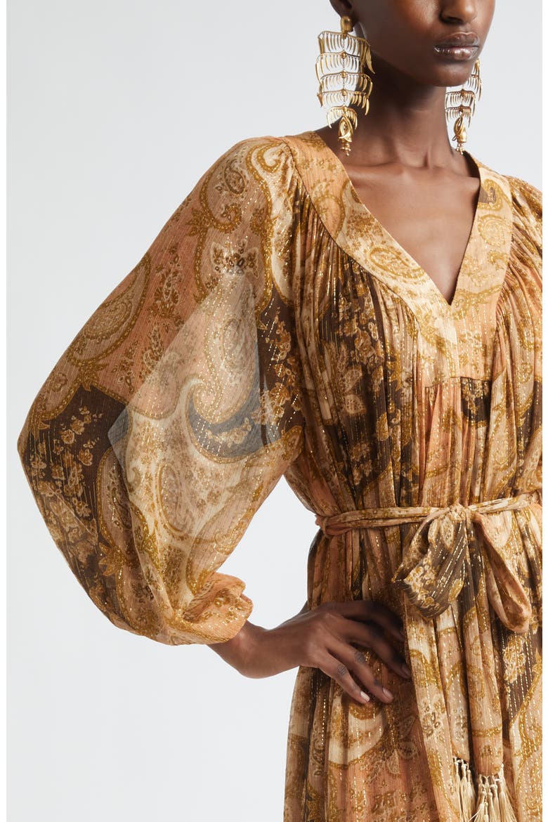 Kindred Spirit Carousel Long Sleeve Batwing Silk Blend Midi Dress, Alternate, color, BISCUIT PAISLEY