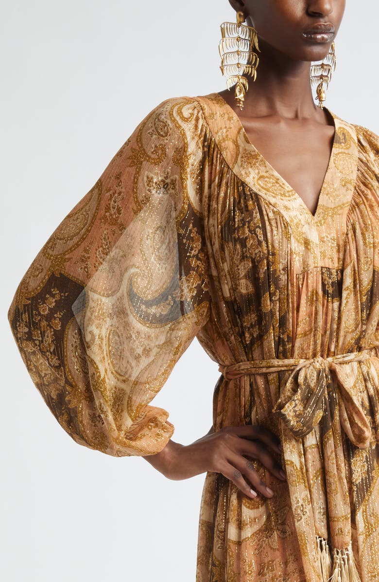 Zimmermann Kindred Spirit Carousel Long Sleeve Batwing Silk Blend Midi Dress, Alternate, color, Biscuit Paisley